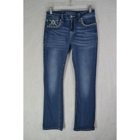 Grace In LA Women's 27 Medium Wash Embroidered Mid Rise Bootcut Jeans - Picture 1 of 16